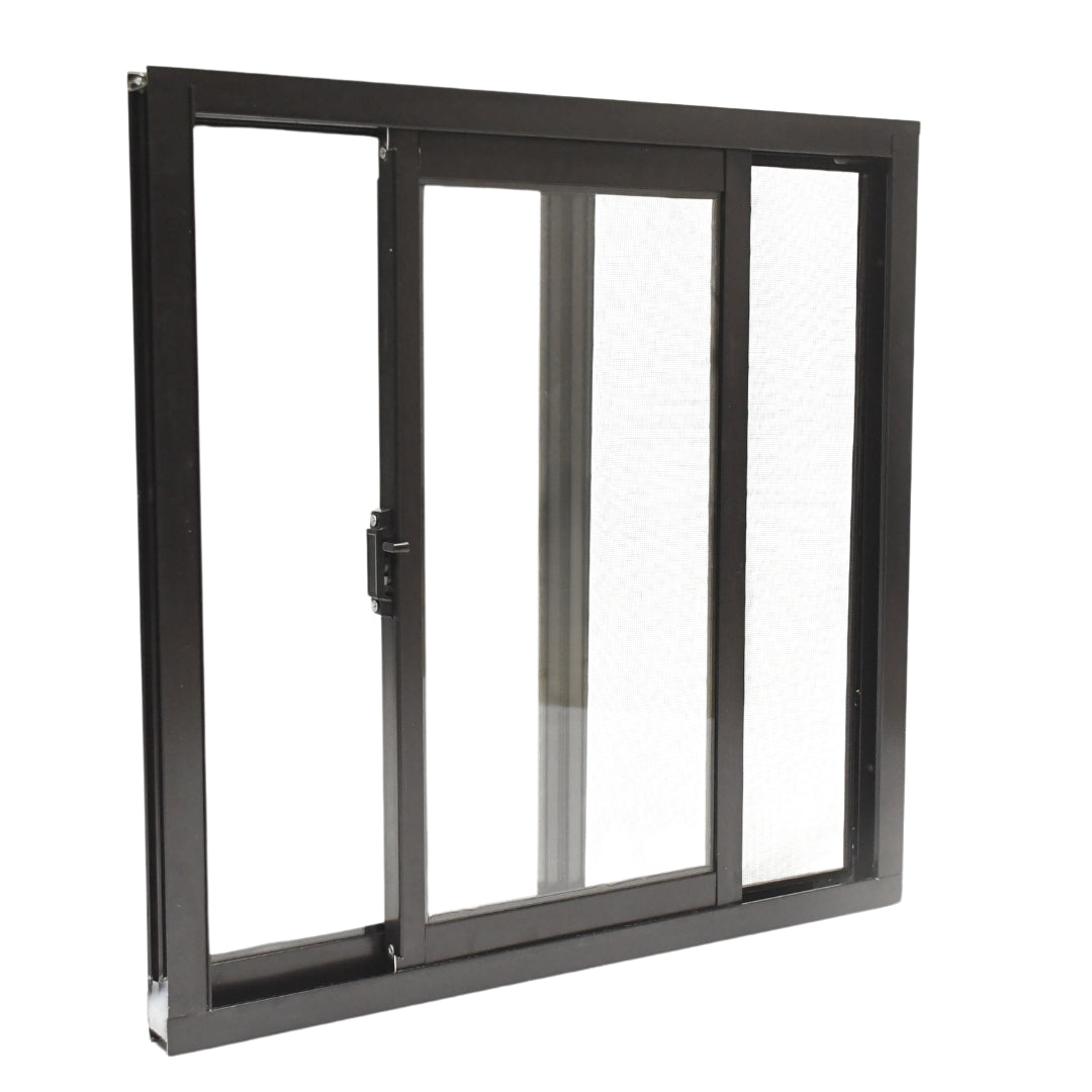 Ventana de Aluminio 2" 0.60 x 0.60 chocolate vidrio satinado